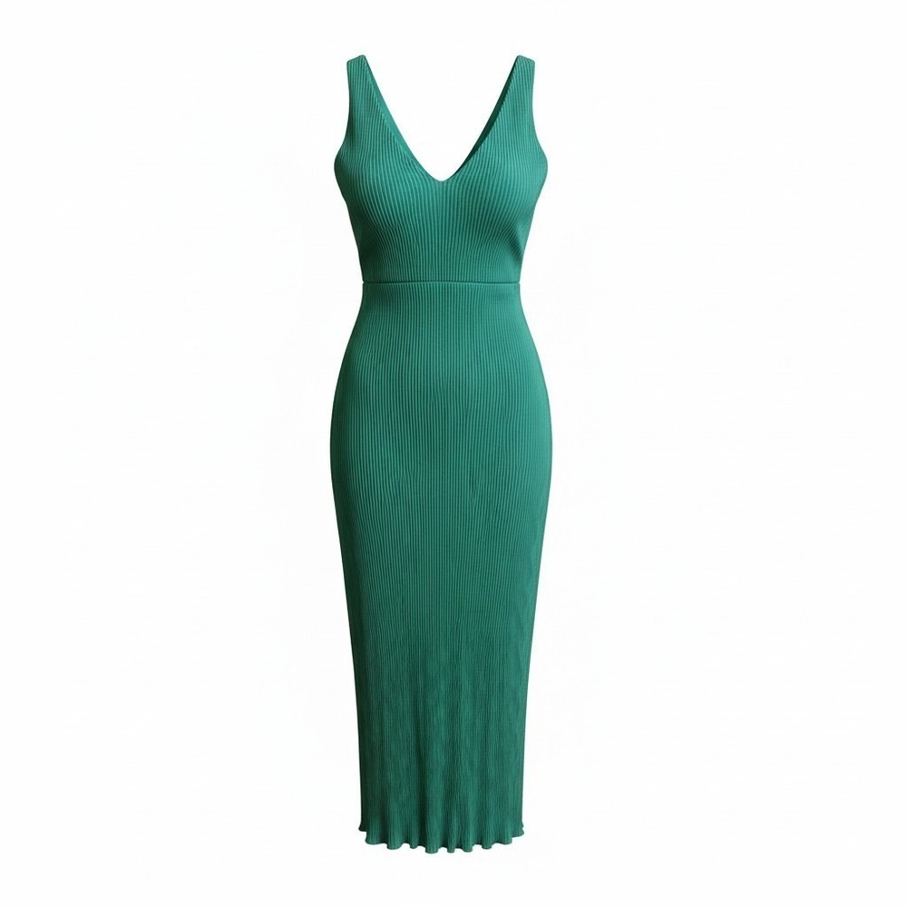 Le Lis Collection Sleeveless Maxi Dress Size‎ M V Neck Green Textured Summer